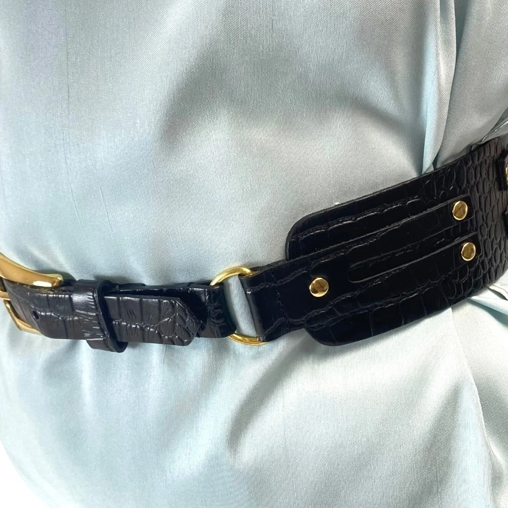 BCBGMaxAzria Wide Statement Belt in Black and Gold Size S